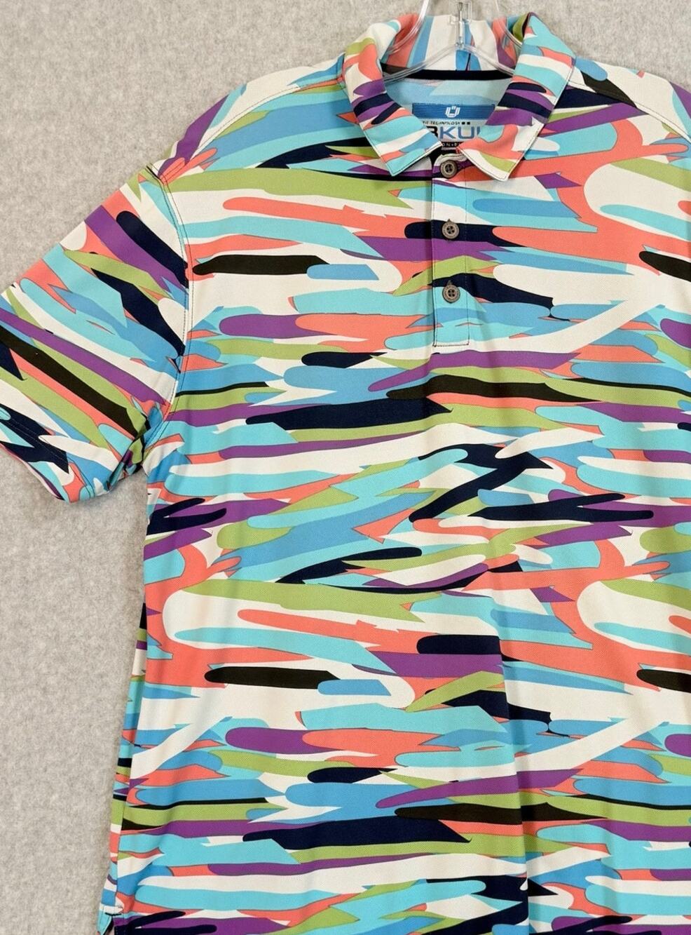 IBKUL Icefil Tech Polo Shirt Mens Size M Lightweight Golf Sporty Bold Abstract